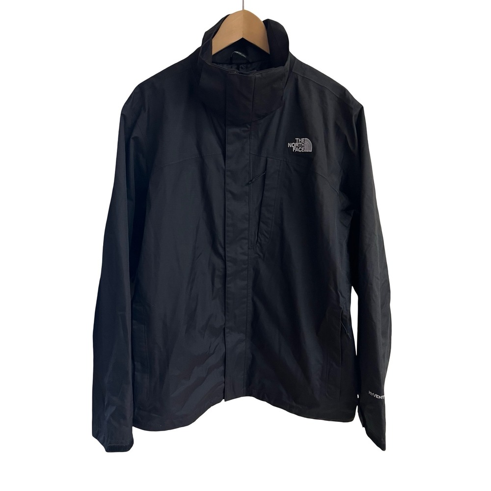The North Face HyVent Black Rain Jacket Mens Large A6GZ Ripstop Outdoors Hiking